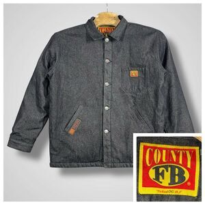 FB‎ County Mens Oversized Denim Jacket Sherpa Lined Black Size Small Workwear